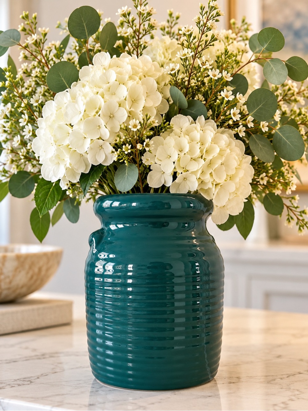 Style-Eyes by Baum Bros Teal Green Ceramic Vase Planter 8” Ribbed Glossy.